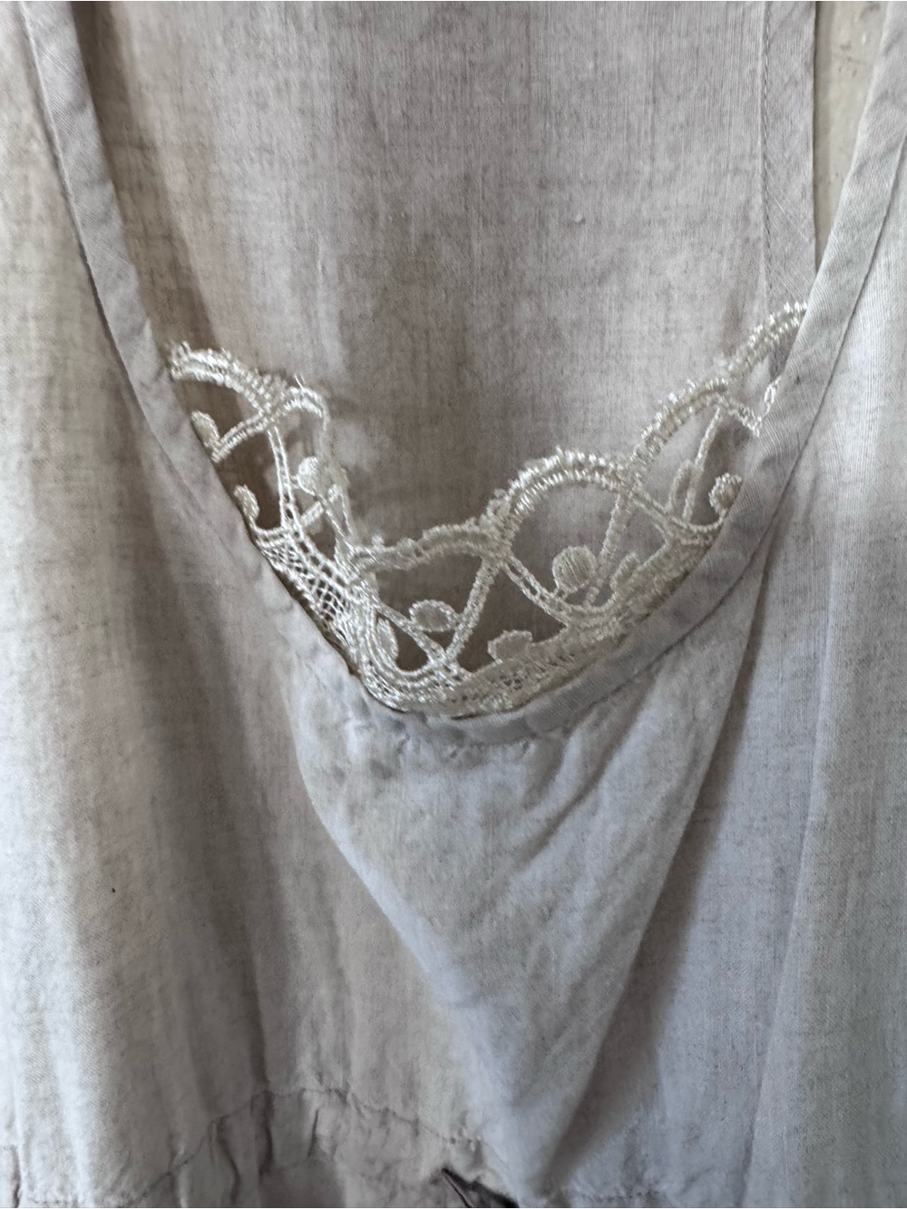 Eileen Fisher Organic Linen Lace Trim Drawstring Midi Dress XL Gray - Picture 5 of 7